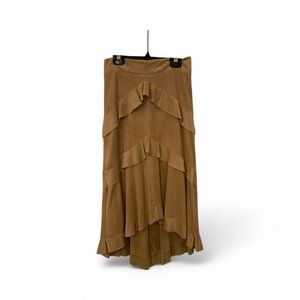 Elegant Tan Layered suede feeling stretchy hi low Skirt